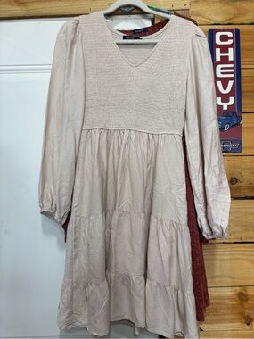 Light tan Tiered Smocked Bodice Dress